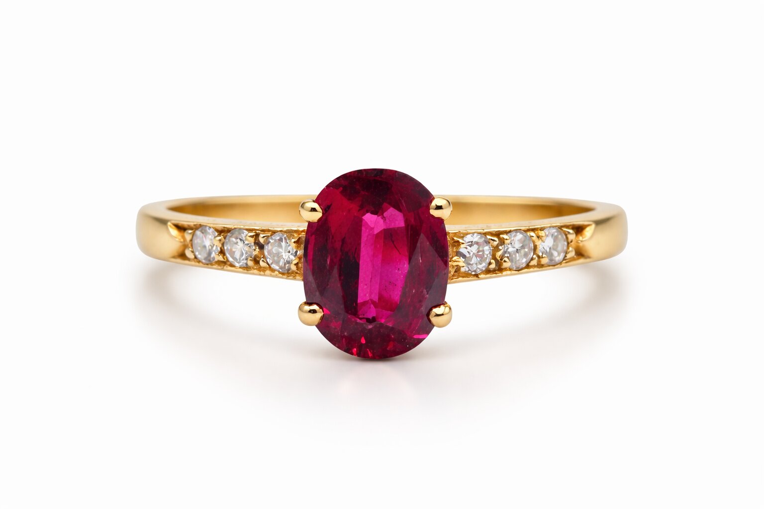Laurenti 18k yellow gold ruby and diamond ring .81ctw ruby .10ctw diamond.